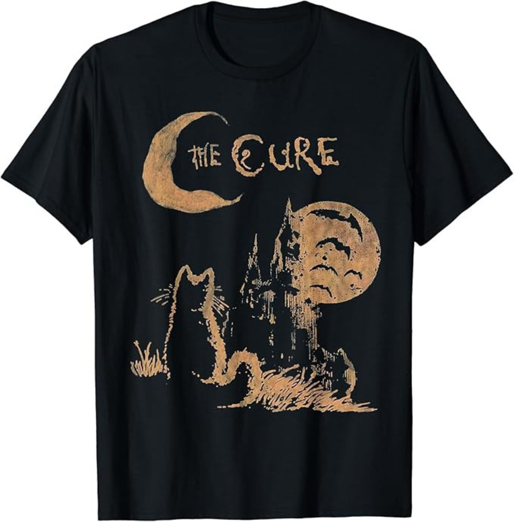 T Shirt The Cure Cat Moon Black